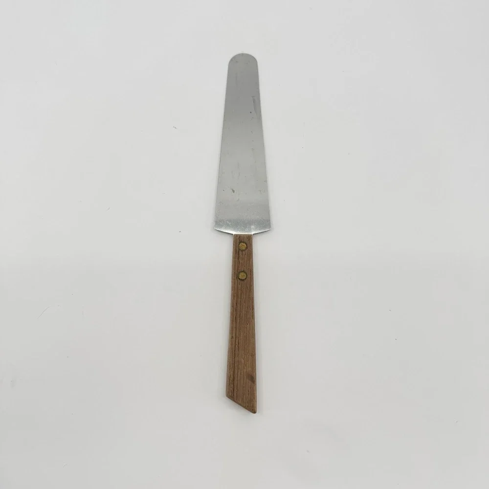 Vtg Cake Pie Server Stainless Steel Wood Handle Serrated Dessert Knife Utensil
